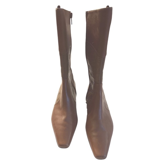 Etienne Aigner, Davin, Brown Leather Embossed Logo Calf Boots, Sz. 6M, Knee High - Picture 3 of 9